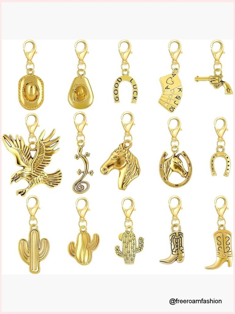 15 Pc Western Cowboy Charms Clip-On for Shoes Purse Bag Keychain